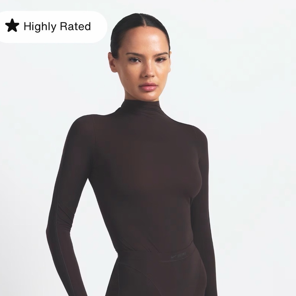 Skims x Nike WEIGHTLESS LAYERS MOCK NECK LONG SLEEVE TOP | DARK ROAST